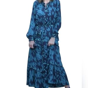 Cabi A-line Long Dress  Black/Teal  Small